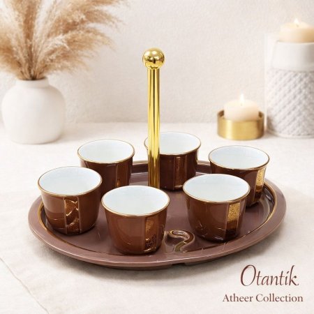 فناجين سادة بورسلان بني مجموعة نور من أوتانتيك